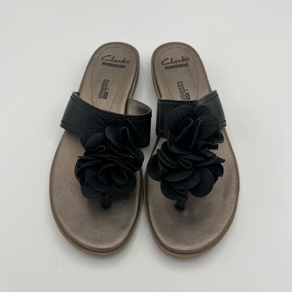 Clarks Women's Soft Cushion Collection Lusine Gable Thong Black Floral Size 6M - Picture 1 of 8